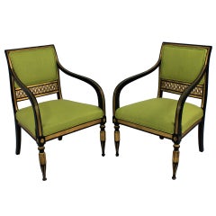 Antique A Pair Of Swedish Ebonised & Gilded Armchairs