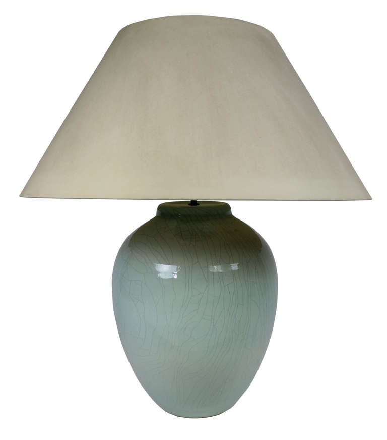 A Large French Duck Egg Porcelain Lamp