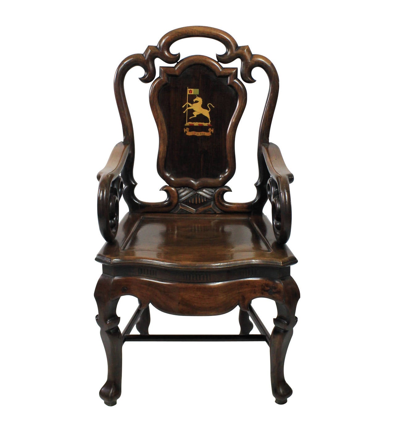 A Pair Of Exceptional 19th C Anglo Chinese Armchairs With Armorial Crests