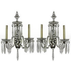 A Pair Of French Finely Cut Glass & Silver Wall Sconces