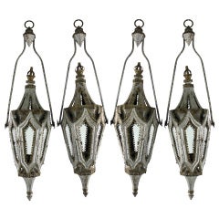 Antique Four Tapering Gothic Hanging Lanterns