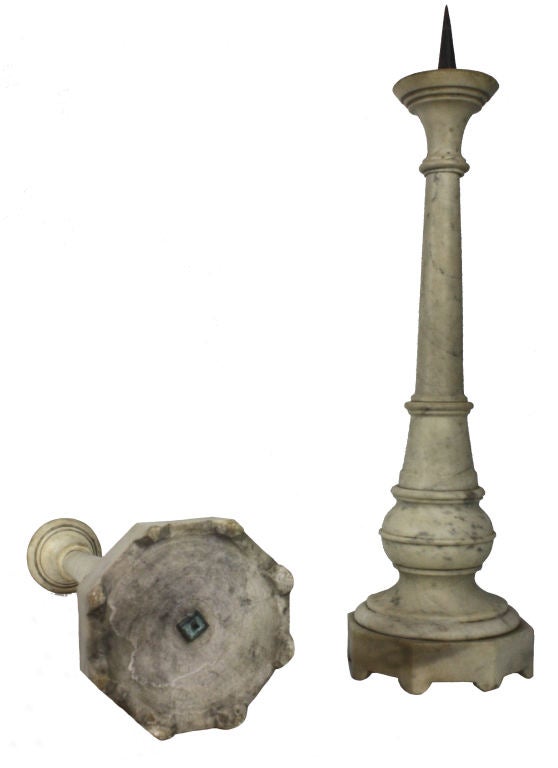 A Pair Of Early Flemish Altar Sticks In Marble