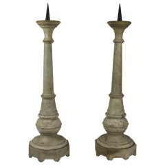 A Pair Of Early Flemish Altar Sticks In Marble