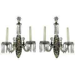 A Pair Of French Silver & Cut Glass Wall Sconces 1
