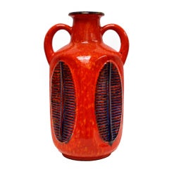 A Large German Vase With A Blood Orange Glaze