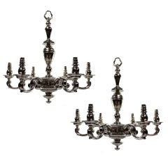 A Pair Of English 1930's Nickel Plated Bronze Chandeliers