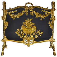 Rare Antique Louis XVI Style Fire Screen Ornated with Ram Heads and Flowers