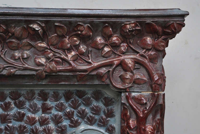 Extraordinary Antique Art Nouveau Stoneware Fireplace Signed by Emile Muller 1