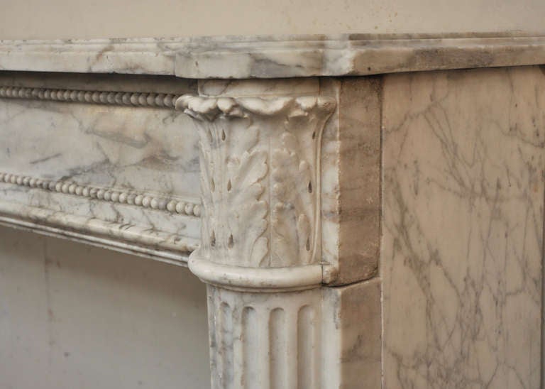 Large Antique Louis XVI Period Fireplace in White Marble, 18th Century 3