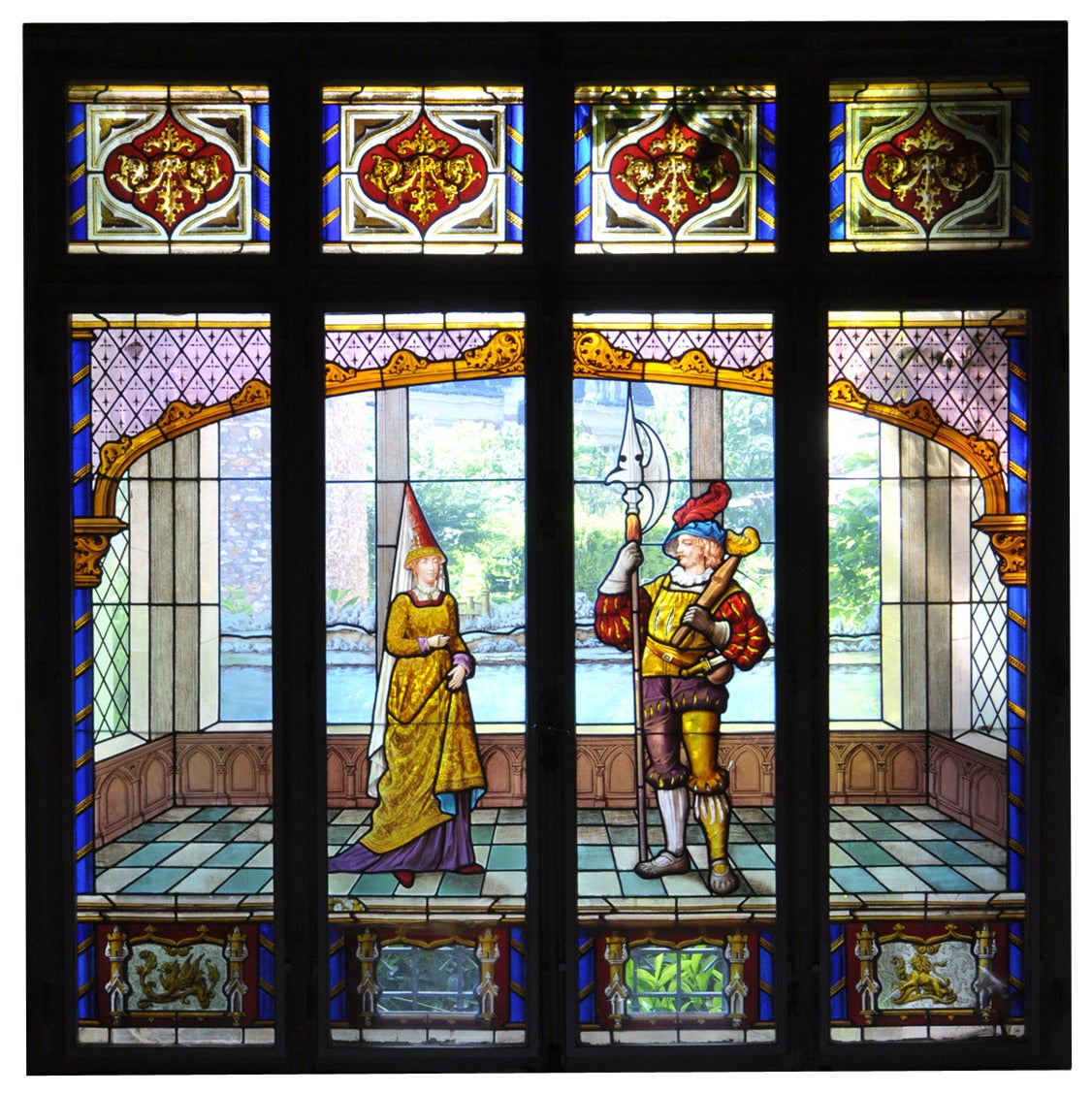 Large Neo-Renaissance Style Stained Glass Window, 19th Century