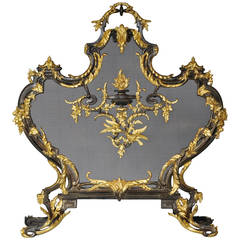 Antique Louis XV Style Fire Screen Made Out of Two Patinas Bronze, 19th Century