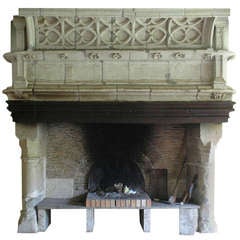 Monumental Gothic Period Stone Fireplace
