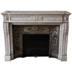 Antique Louis XVI Style Fireplace with Acanthus Décor, Carrara Marble