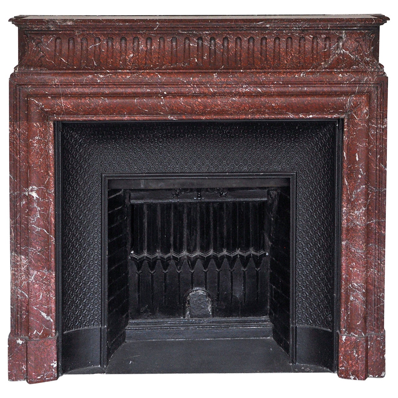 Louis XIV Style Fireplace with Acroterion, Red Griotte Marble