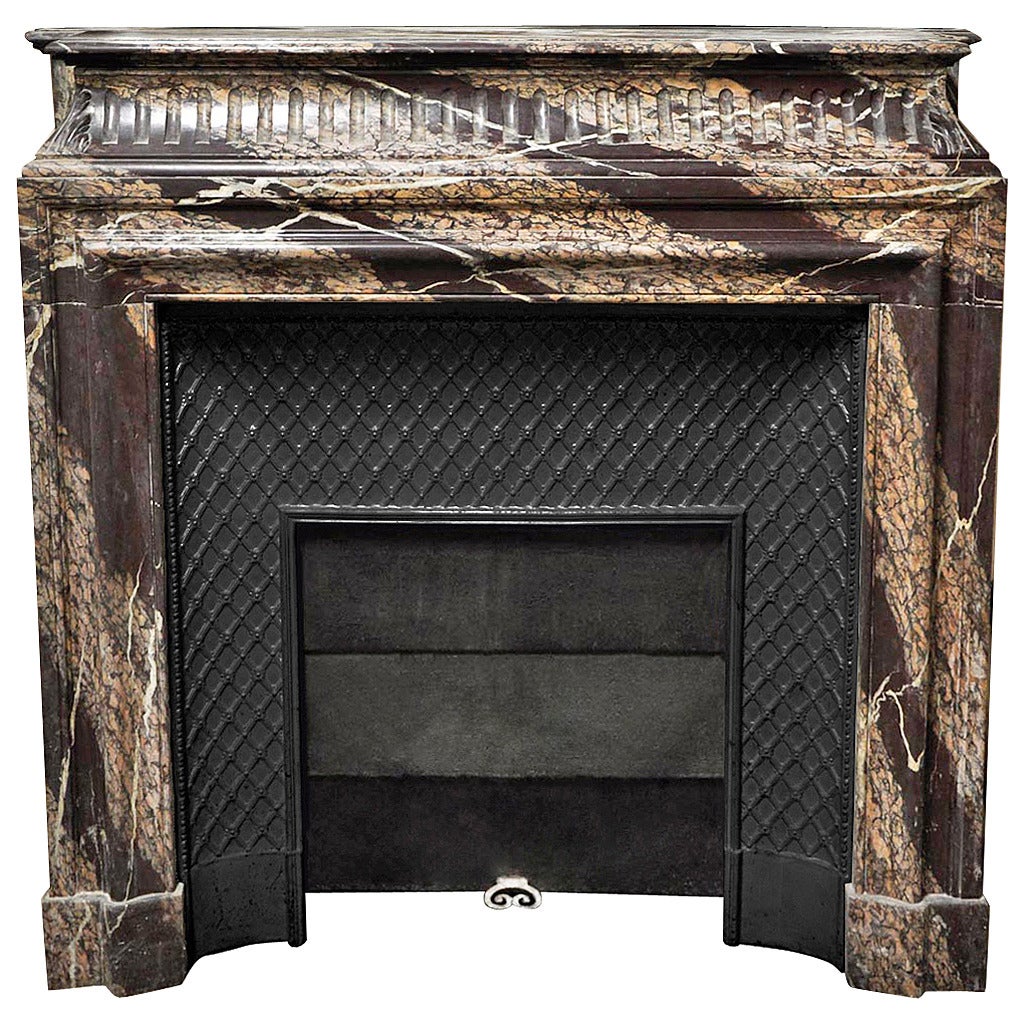 19th Century Louis XIV Style Fireplace with Acroterion, Campan Marble For Sale