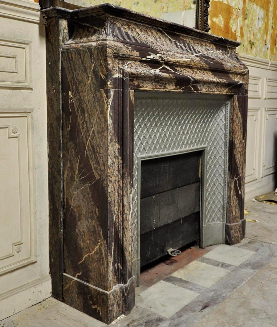French 19th Century Louis XIV Style Fireplace with Acroterion, Campan Marble For Sale