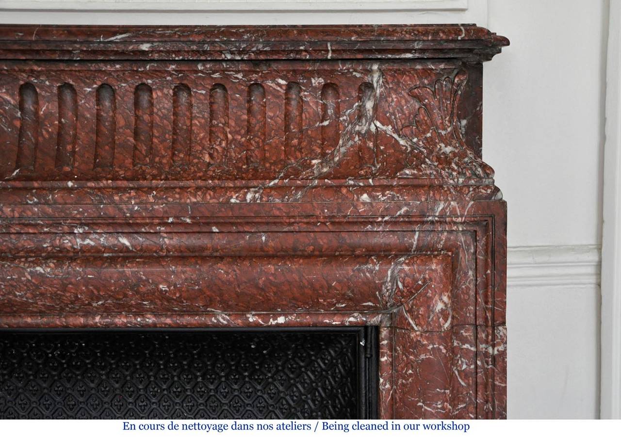 Louis XIV Style Fireplace with Acroterion, Red Griotte Marble 1