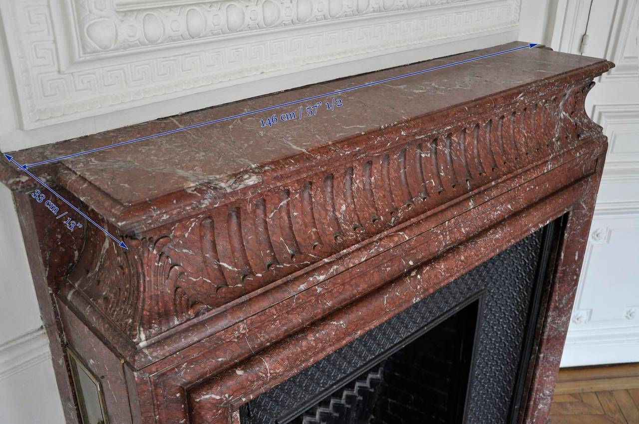 Louis XIV Style Fireplace with Acroterion, Red Griotte Marble 3