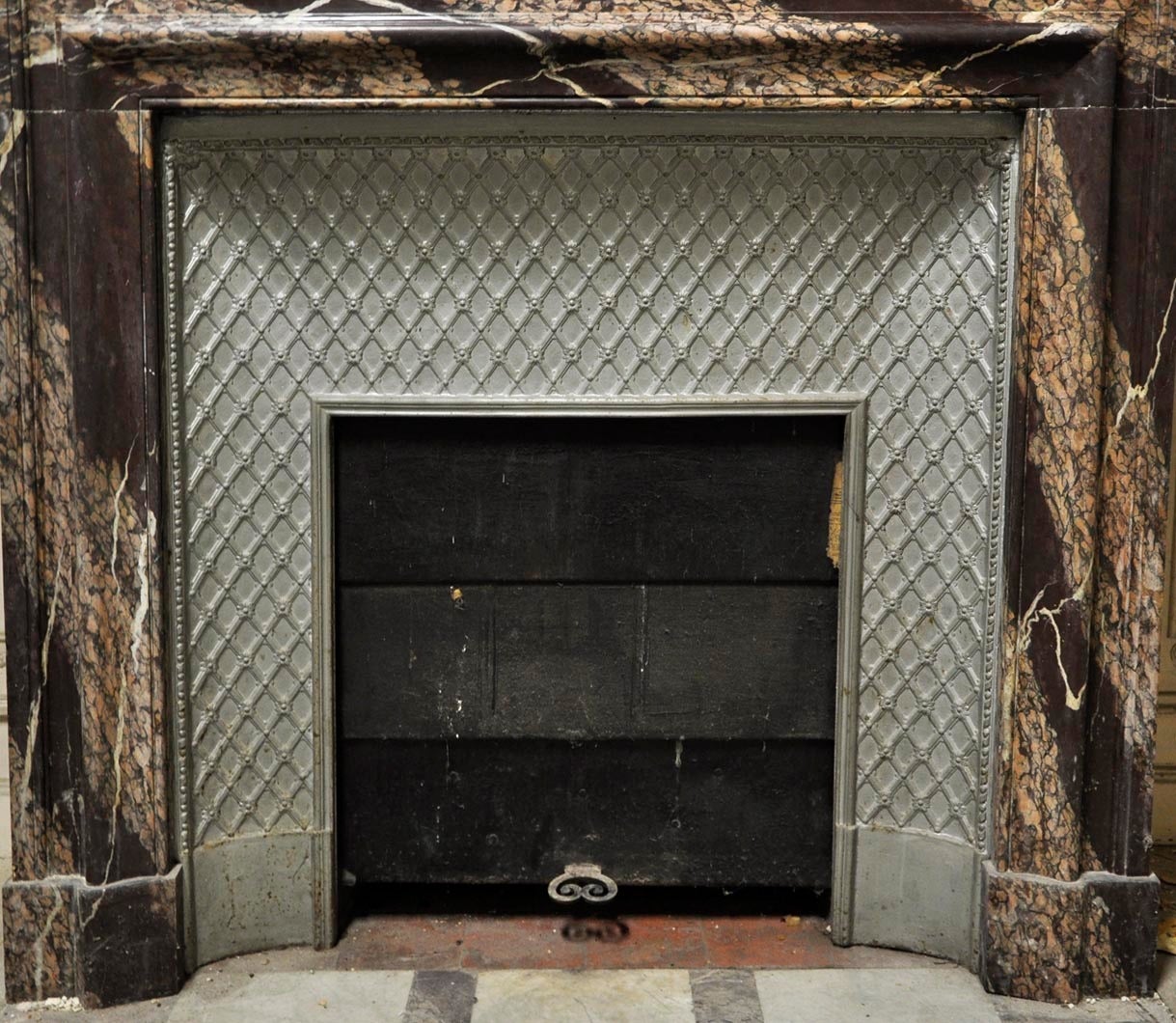 19th Century Louis XIV Style Fireplace with Acroterion, Campan Marble For Sale 1