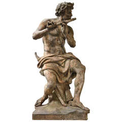 "The  Flute Playing Sheperd", Cast Iron Statue after a Model by Antoine Coysevox, 19th Century