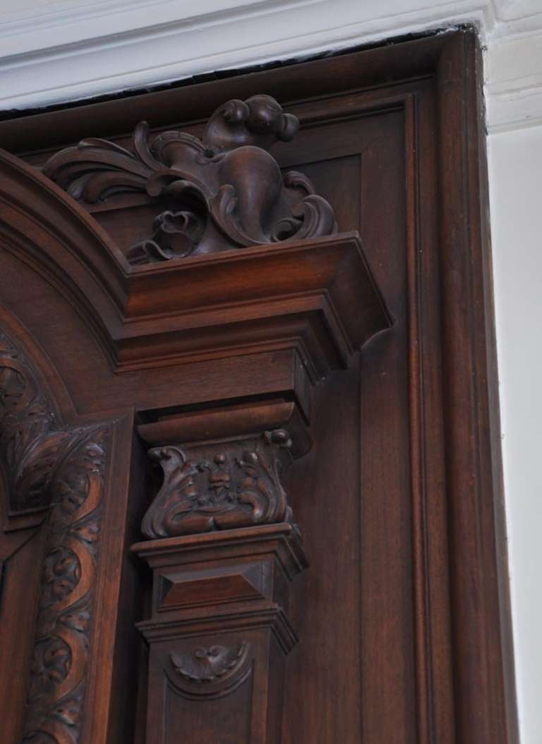 French Large antique walnut wood mantel with copper insert, 19th c. For Sale
