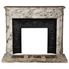 Louis XVI Style Fireplace with Round Corners in Arabescato Marble