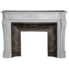 Louis XVI Style Fireplace with Laurel Branches Decor, Carrara Marble