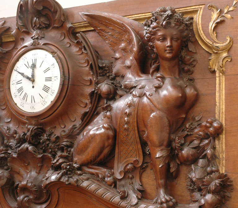 French Exceptional Antique Mahogany Wood Fireplace Coming from the Armand Behic Ocean Liner, ca. 1891