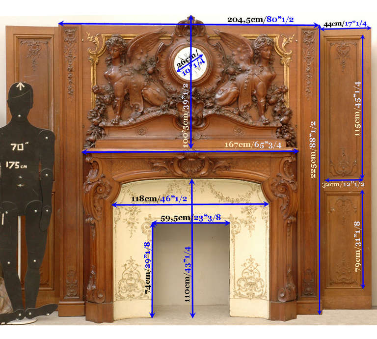 Exceptional Antique Mahogany Wood Fireplace Coming from the Armand Behic Ocean Liner, ca. 1891 4