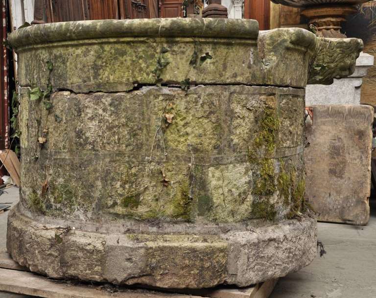French Rare antique stone well with sculpted elements from the Renaissance period