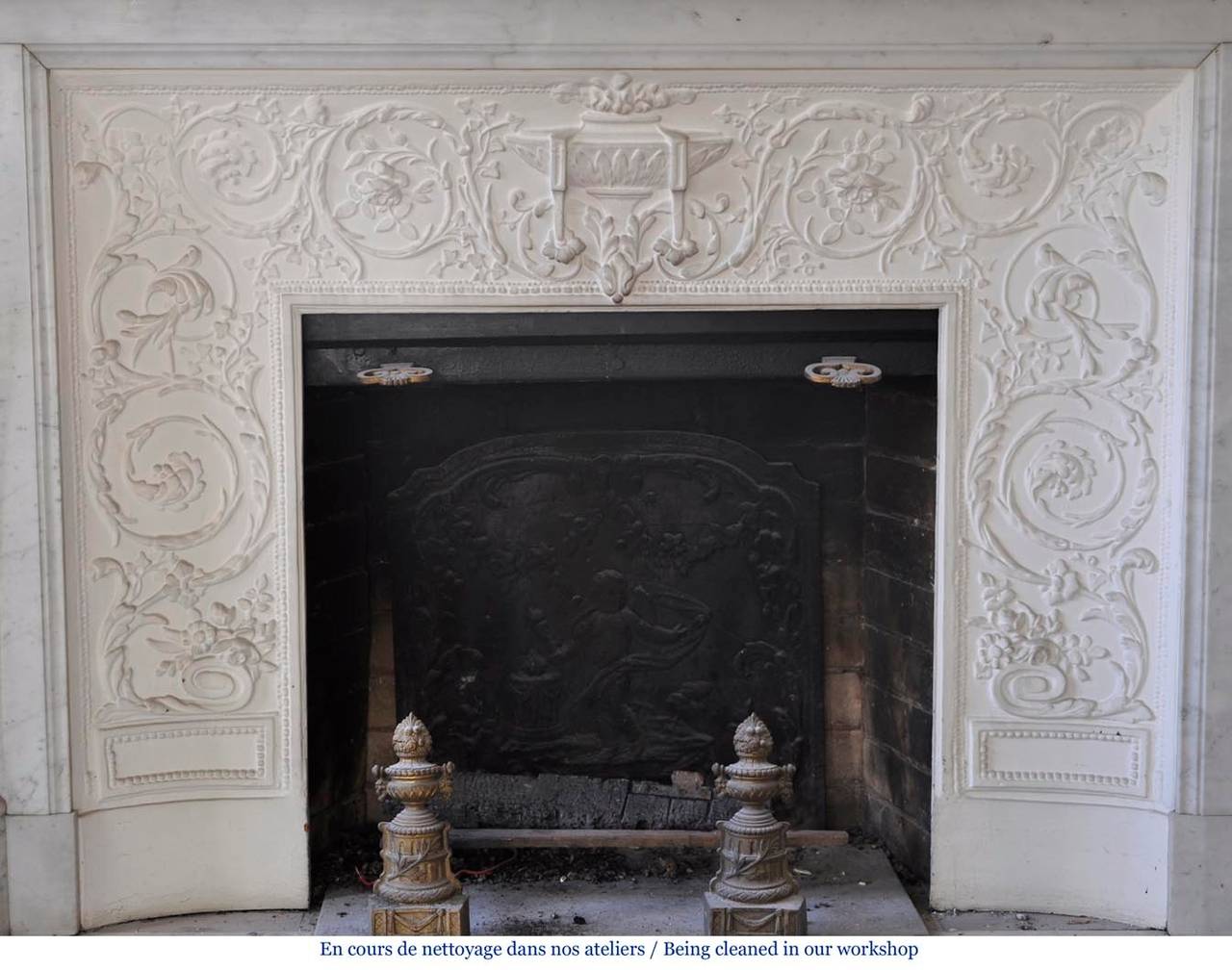 Antique Louis XVI Style Fireplace with Cured Frieze, 19th Century 2