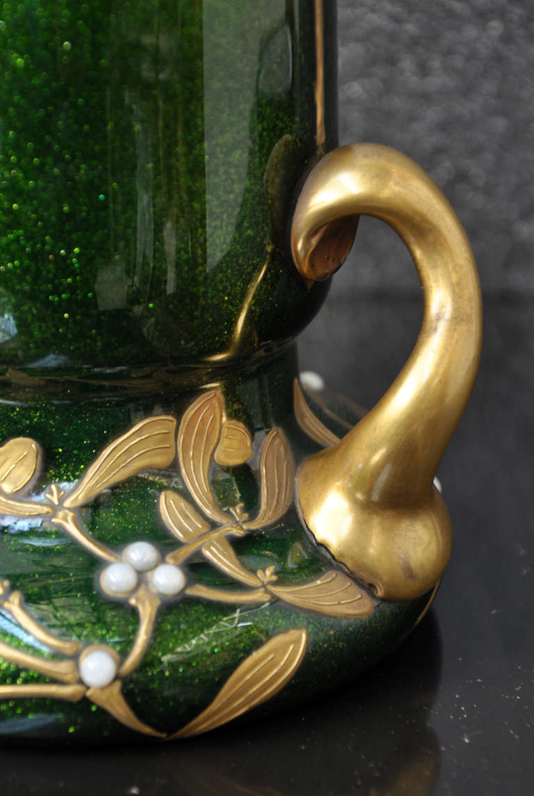 20th Century Art Glass vase with mistletoe decor by Montjoye Saint-Denis Manufacture, circa 1990