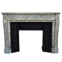 Antique Louis XVI Style Fireplace in Green Campan Marble, 19th Century