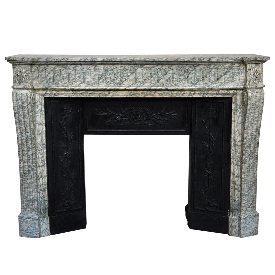 Antique Louis XVI Style Fireplace in Green Campan Marble, 19th Century