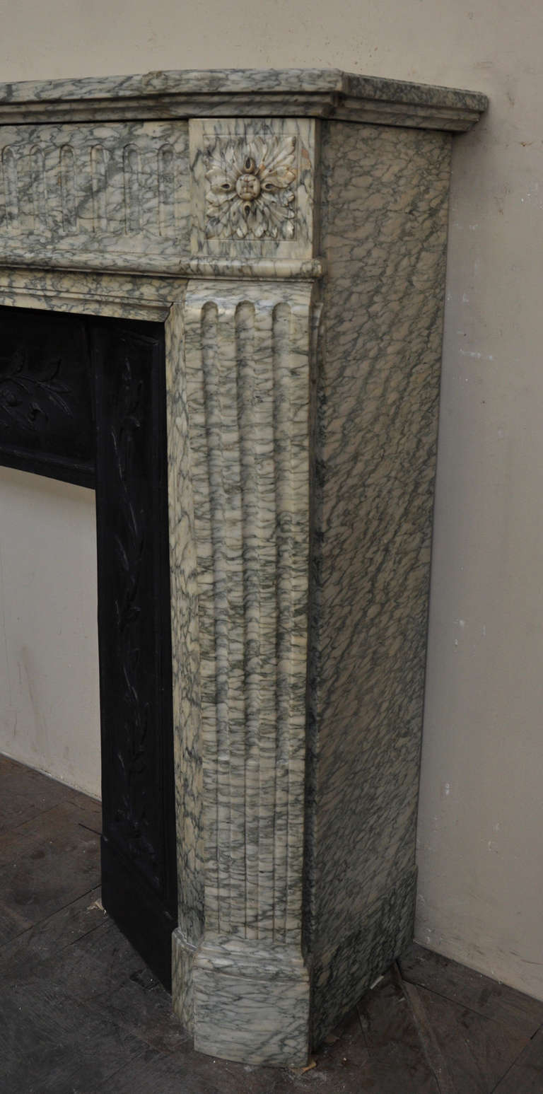Antique Louis XVI Style Fireplace in Green Campan Marble, 19th Century 2