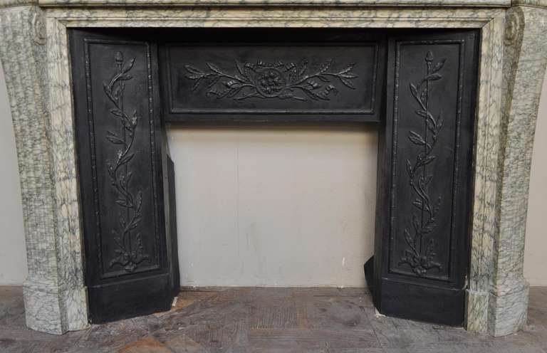 Antique Louis XVI Style Fireplace in Green Campan Marble, 19th Century 4