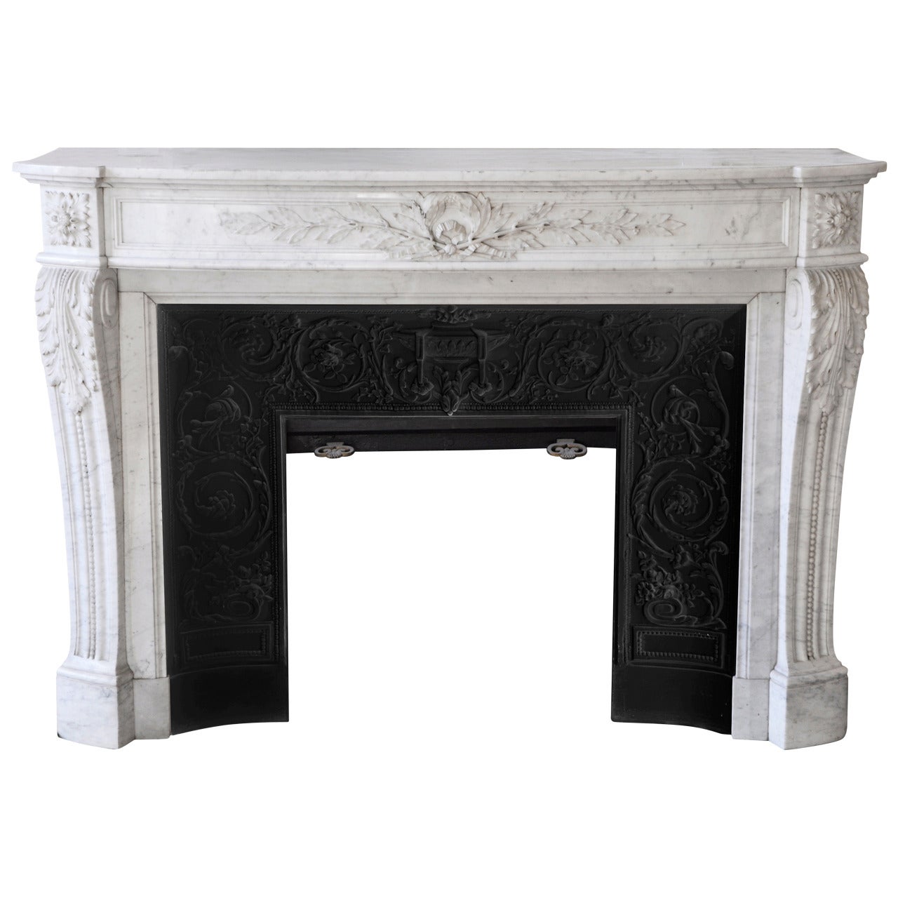 Antique Louis XVI Style Fireplace with Cured Frieze, 19th Century