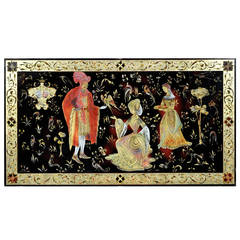 Neo-Renaissance Style Gallant Scene in Glomyized Glass