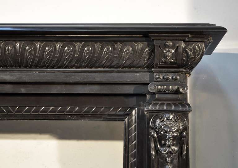 Marble Neo Renaissance style antique fireplace with Satyrs in Black Belgium marble, 19th century