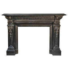 Neo Renaissance style antique fireplace with Satyrs in Black Belgium marble, 19th century