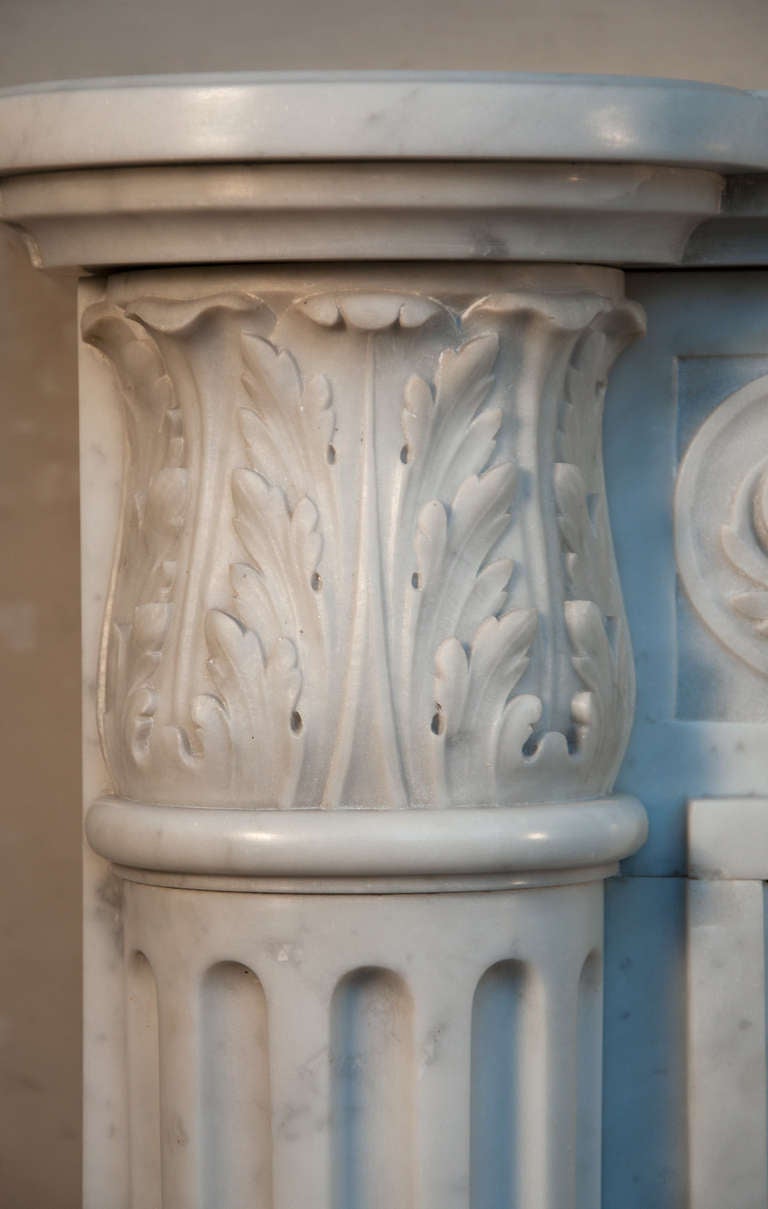 Marble Beautiful Antique Louis XVI Style Fireplace with Carved Frieze and Half Columns, 19th Century