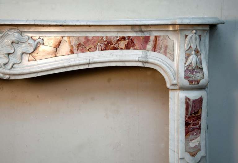 Antique Louis XV Period Provencal Fireplace in Carrara and Sarrancolin Marble, 18th c. 3