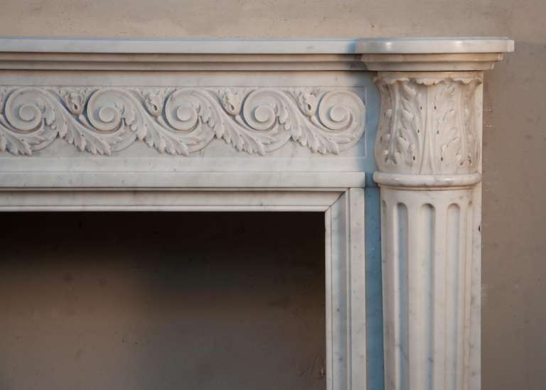 Beautiful Antique Louis XVI Style Fireplace with Carved Frieze and Half Columns, 19th Century 2