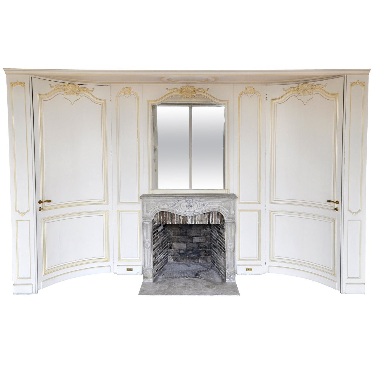 Early 20th Century Curved Paneled Room and 18th Century Louis XV Stone Fireplace For Sale
