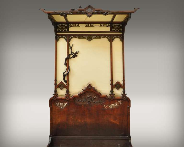 French Antique Japonese style canopy bed by Gabriel Viardot; circa 1880