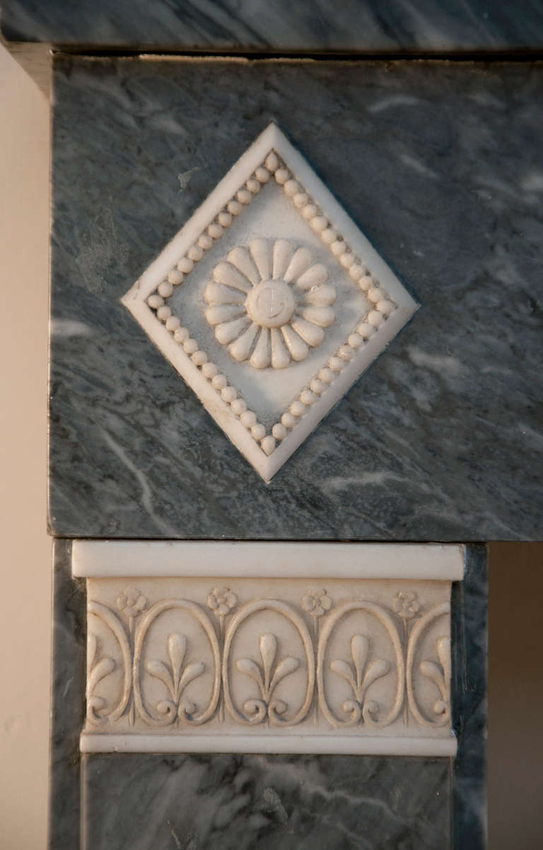 19th Century Directoire fireplace made out of Turquin and Statuary Carrara marble cabochons For Sale