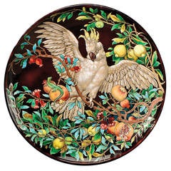 Théophile Soyer Enamelled Copper Plate Representing a Cockatoo