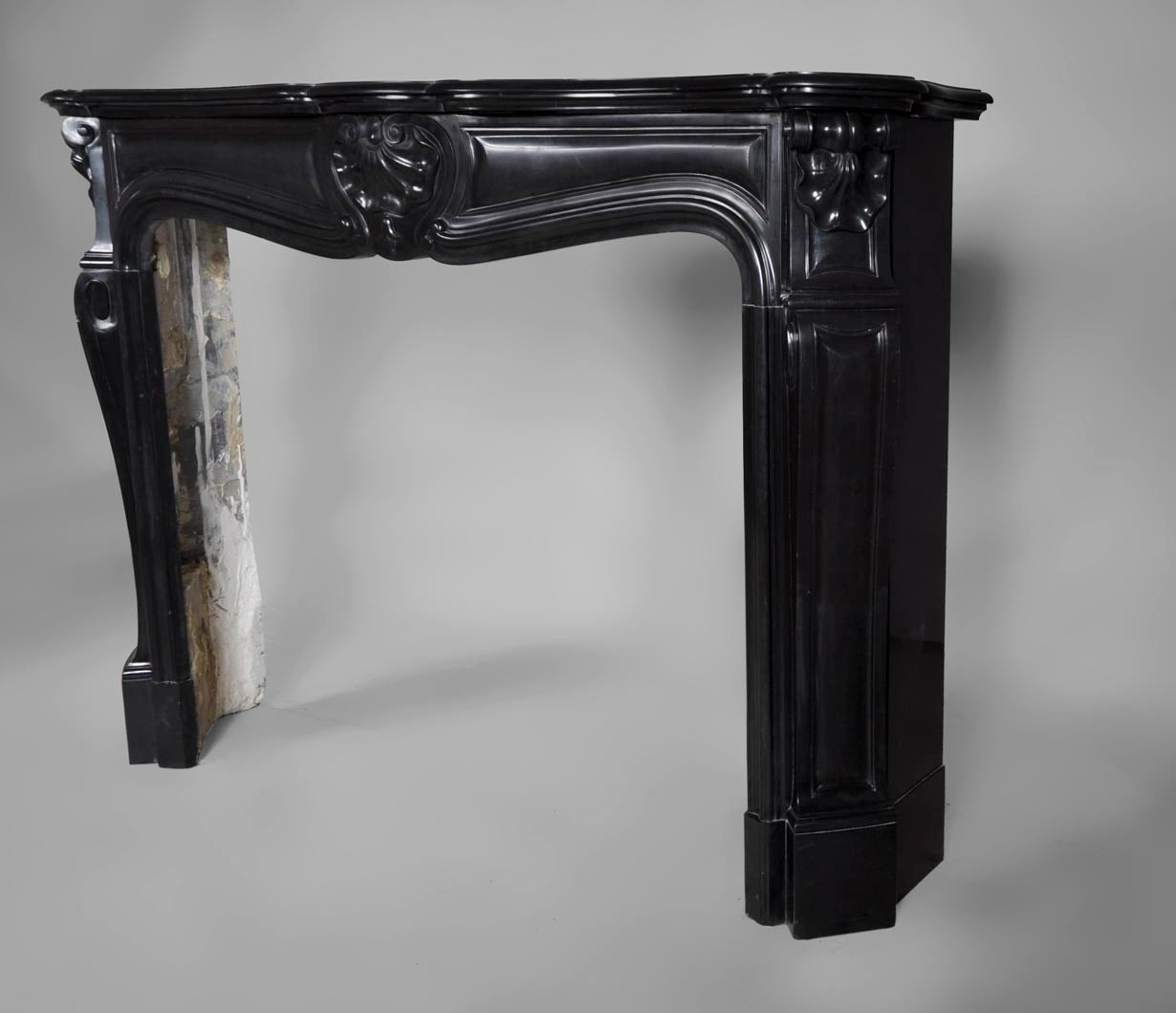 19th Century Antique Louis XV Style Fireplace in Black from Belgium Marble