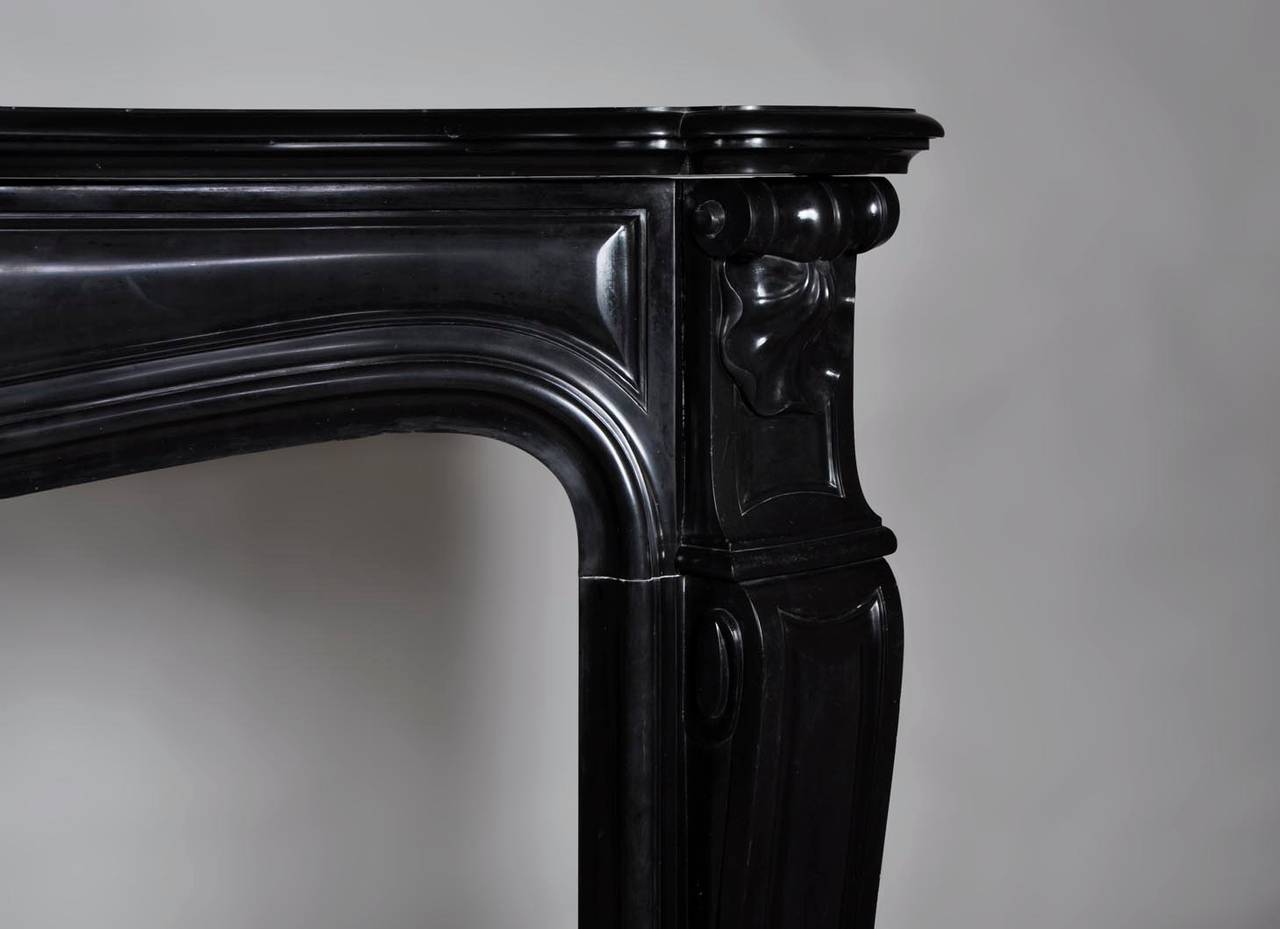 Belgian Black Marble Antique Louis XV Style Fireplace in Black from Belgium Marble