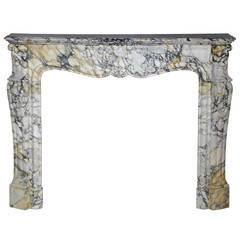 Louis XV Style Fireplace Sculpted in Breche Marble, 19th Century Period